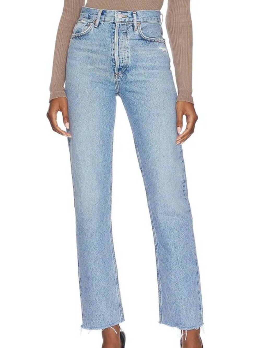 Agolde 90's Pinch Waist High Rise Straight Leg Jean Raw Hem Medium Wash Size 25